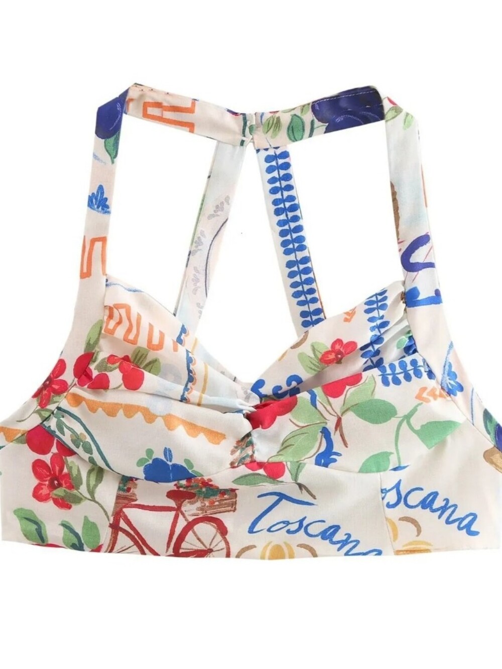 Zara Fruit Print Halter Crop Top Size S Colorful Summer Cottagecore